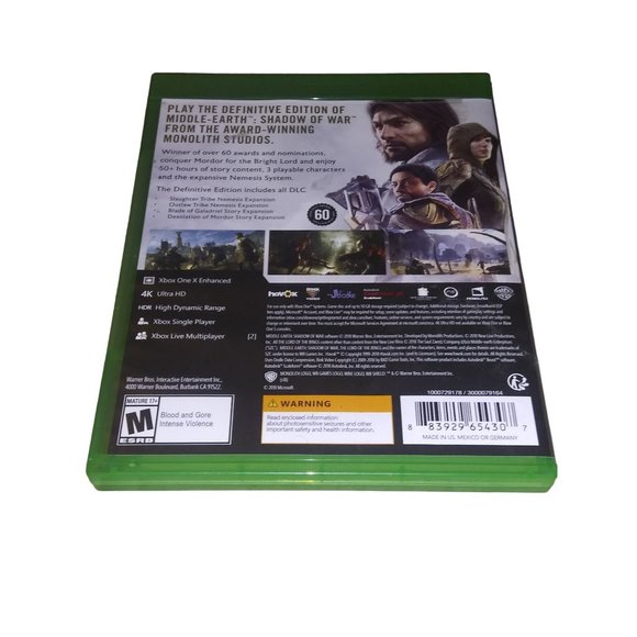 XBOX ONE Shadow of War Video Game 4K Ultra Middle Earth Definitive Edition 2018 - Picture 2 of 6